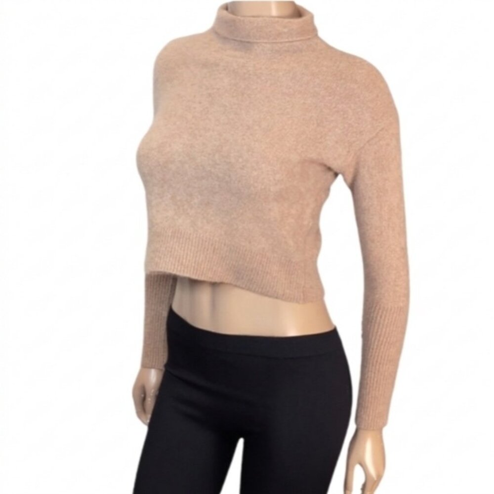 Aritzia Wilfred Luxe Cashmere Cyprie Mockneck Cropped Sweater Size XS Camel Tan